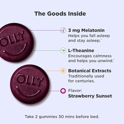 OLly sleep gummies with melatonin, L-Theanine, and botanical extracts for sleep aid